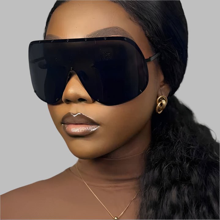 Unisex oversized steampunk sunglasses with bold designer frames and UV protection